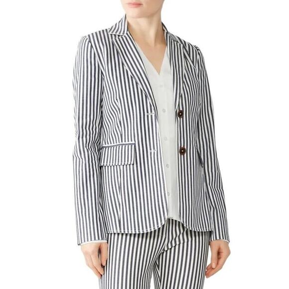 Derek Lam 10 Crosby Striped Blazer Single Breasted Cotton Jacket Blue & White 6 - Picture 1 of 12
